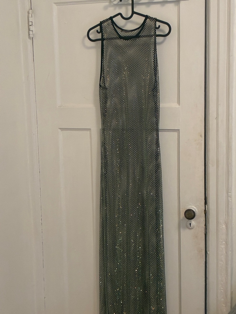 Sleeveless Metallic Mesh Maxi Dress - Silver